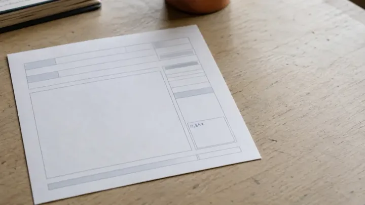 A printed form on a wooden table, its free-text field empty and a small box filled in by hand.